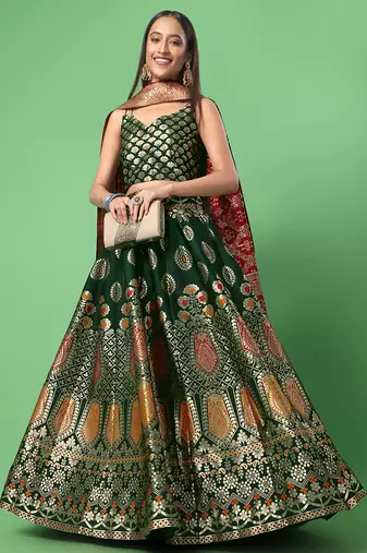 Dark Green Colour Jacquard Fabric Mehendi Designer Lehenga Choli