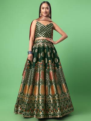 Dark Green Colour Jacquard Fabric Mehendi Designer Lehenga Choli 3