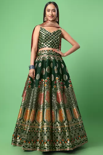 Dark Green Colour Jacquard Fabric Mehendi Designer Lehenga Choli