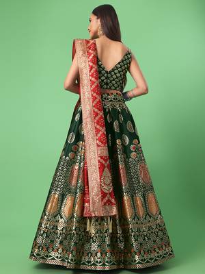 Dark Green Colour Jacquard Fabric Mehendi Designer Lehenga Choli 4