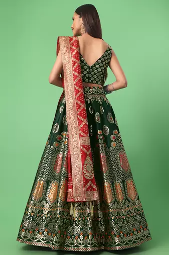 Dark Green Colour Jacquard Fabric Mehendi Designer Lehenga Choli