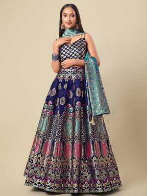 Navy blue Colour Jacquard Woven Lehenga Choli 1