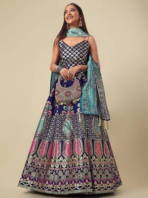Navy blue Colour Jacquard Woven Lehenga Choli 2