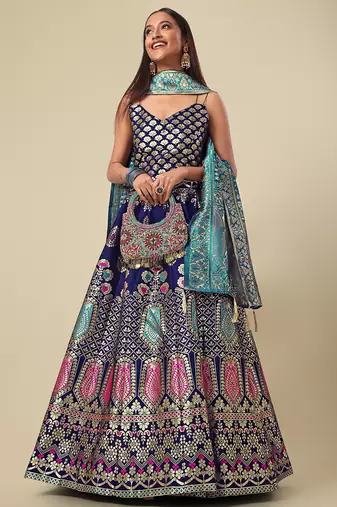 Navy blue Colour Jacquard Woven Lehenga Choli