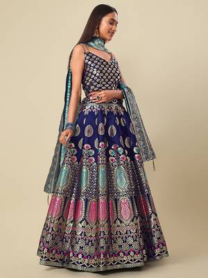 Navy blue Colour Jacquard Woven Lehenga Choli 3