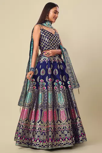 Navy blue Colour Jacquard Woven Lehenga Choli
