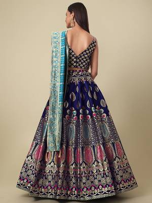 Navy blue Colour Jacquard Woven Lehenga Choli 4
