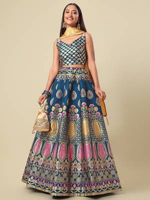 Teal Colour Jacquard Woven Lehenga Choli 1