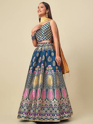 Teal Colour Jacquard Woven Lehenga Choli 2
