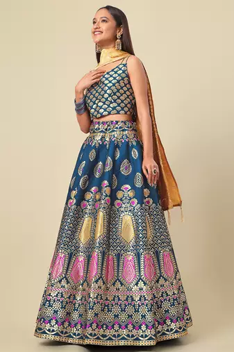 Teal Colour Jacquard Woven Lehenga Choli