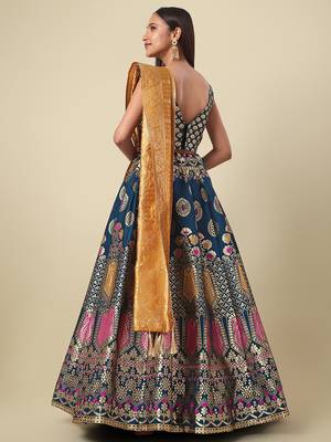 Teal Colour Jacquard Woven Lehenga Choli 3