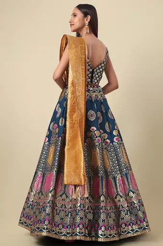 Teal Colour Jacquard Woven Lehenga Choli
