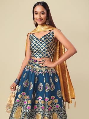 Teal Colour Jacquard Woven Lehenga Choli 4