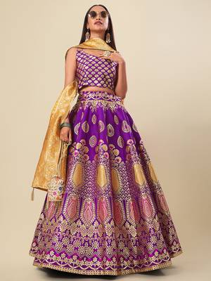 Lavender Colour Jacquard Woven Lehenga Choli 2
