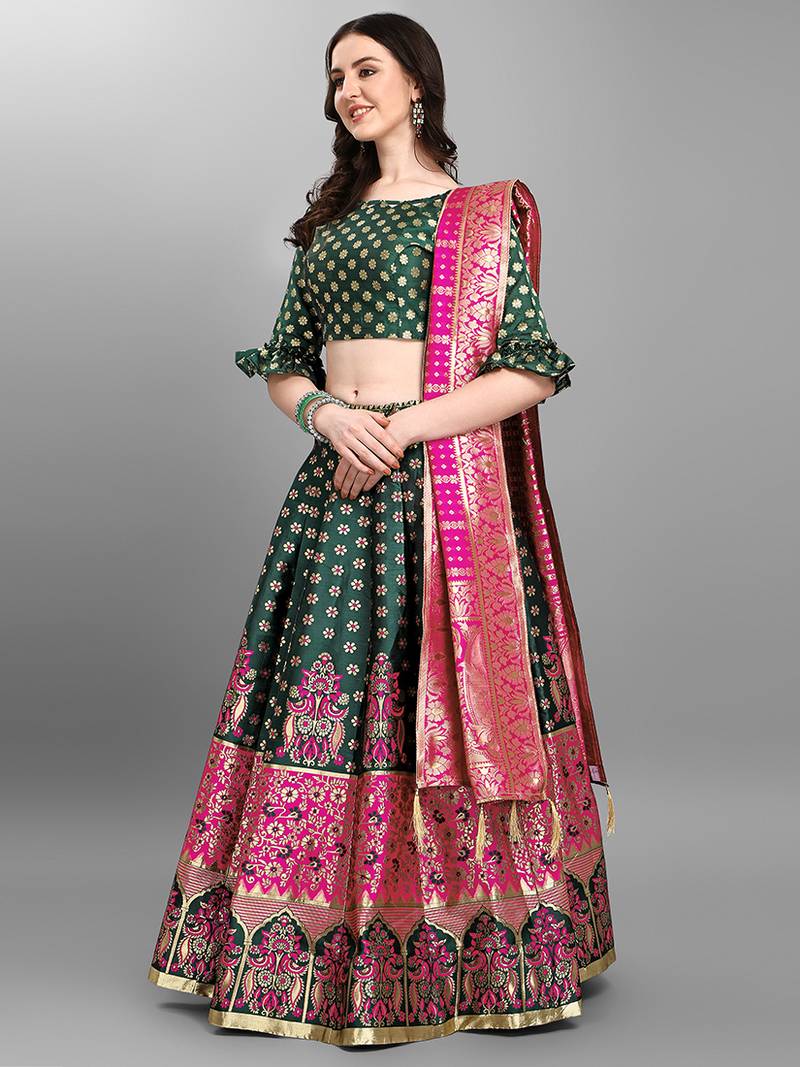 Dark Green Colour Jacquard Fabric Festival Designer Lehenga Choli