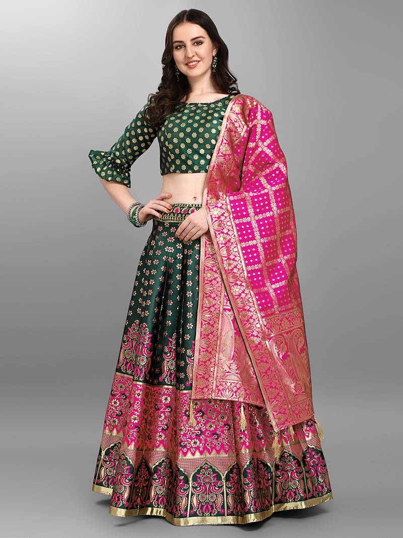 Dark Green Colour Jacquard Fabric Festival Designer Lehenga Choli