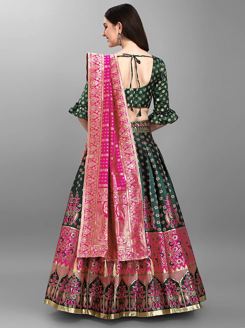 Dark Green Colour Jacquard Fabric Festival Designer Lehenga Choli