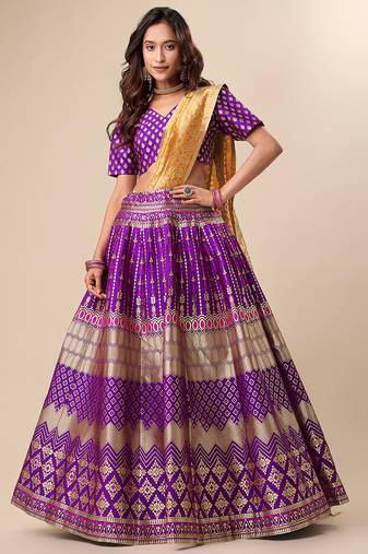 Purple Colour Jacquard Fabric Ceremony Designer Lehenga Choli