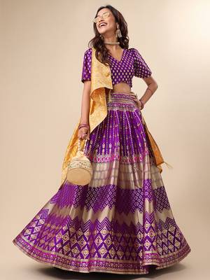 Purple Colour Jacquard Fabric Ceremony Designer Lehenga Choli 3