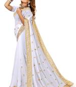White embroidered georgette saree with blouse
