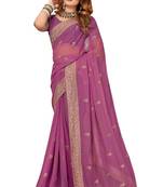 Purple embroidered georgette saree with blouse