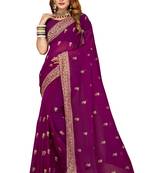 Purple embroidered georgette saree with blouse