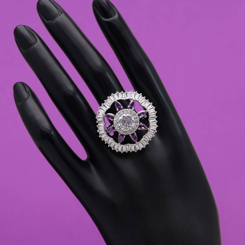 Purple color american diamond finger ring