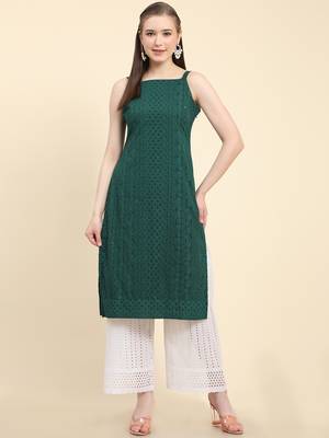 Green embroidered georgette georgette-kurtis 1