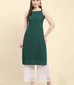 Green embroidered georgette georgette-kurtis