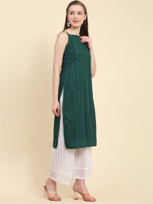 Green embroidered georgette georgette-kurtis 3