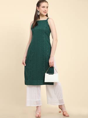 Green embroidered georgette georgette-kurtis 5