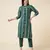 Anushil cotton checkered mandarin collar 3/4th sleeves straight kurta with pant set (colour - green)