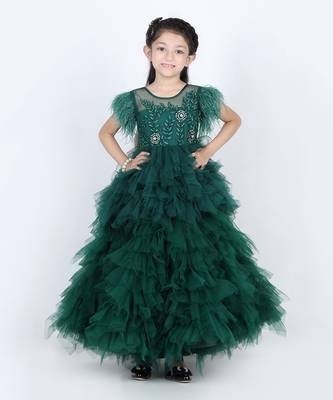 Bottle green flora tulle dress 1