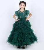 Bottle green flora tulle dress