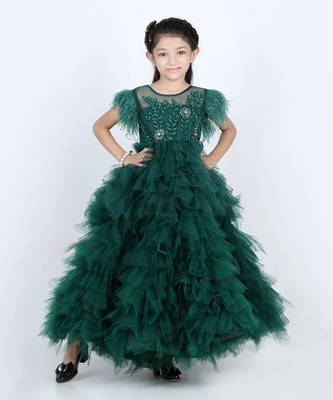 Bottle green flora tulle dress 2