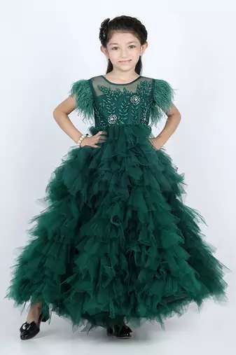 Bottle green flora tulle dress