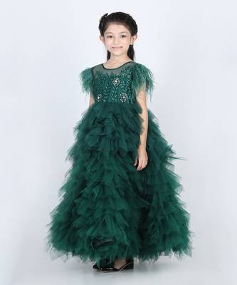 Bottle green flora tulle dress 3