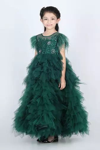 Bottle green flora tulle dress