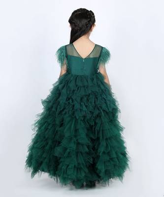 Bottle green flora tulle dress 4
