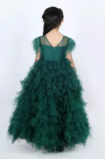 Bottle green flora tulle dress