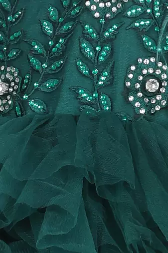 Bottle green flora tulle dress