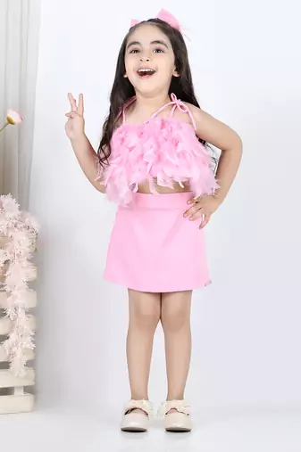 Baby pink feather top and skirt