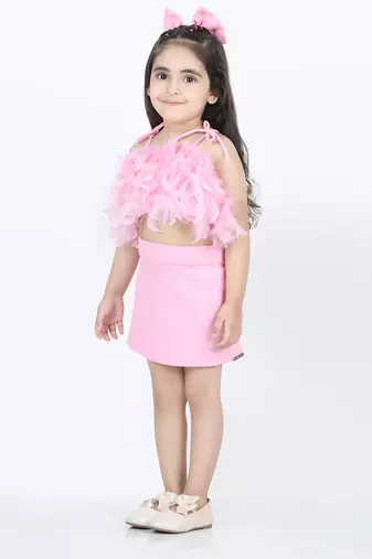 Baby pink feather top and skirt