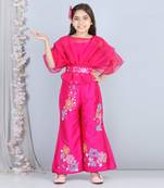 Hot pink silk embroidery pant set