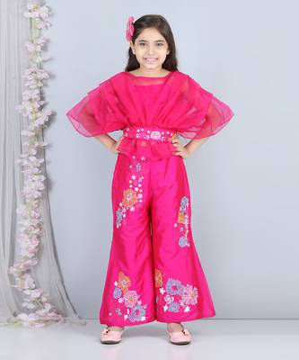 Hot pink silk embroidery pant set 2