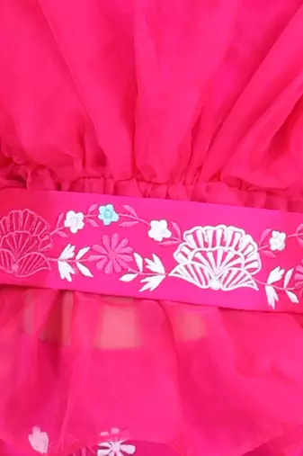 Hot pink silk embroidery pant set