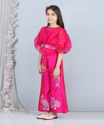 Hot pink silk embroidery pant set 4