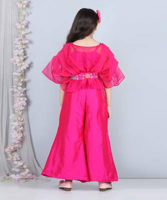 Hot pink silk embroidery pant set 5