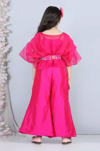 Hot pink silk embroidery pant set