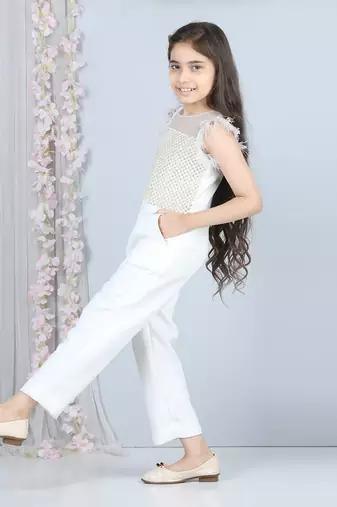 White pearl work jumpsuit